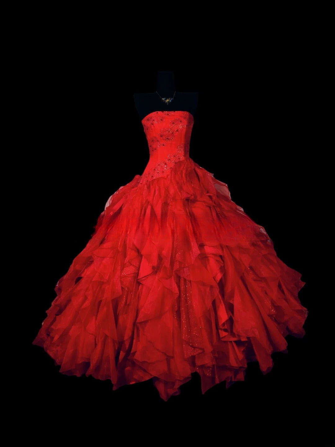 Sexy Ball Gown Strapless Red With Tiered Long Prom Dress Inspiration Party For Womens Formal Dresses RB8816