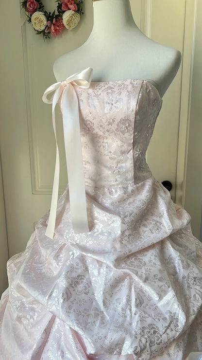 Cute Sweet 16 Dress Long Strapless Pink With Bow-knot Satin Ball Gown Sweet Sixteen Party Birthday Dresses RC0683
