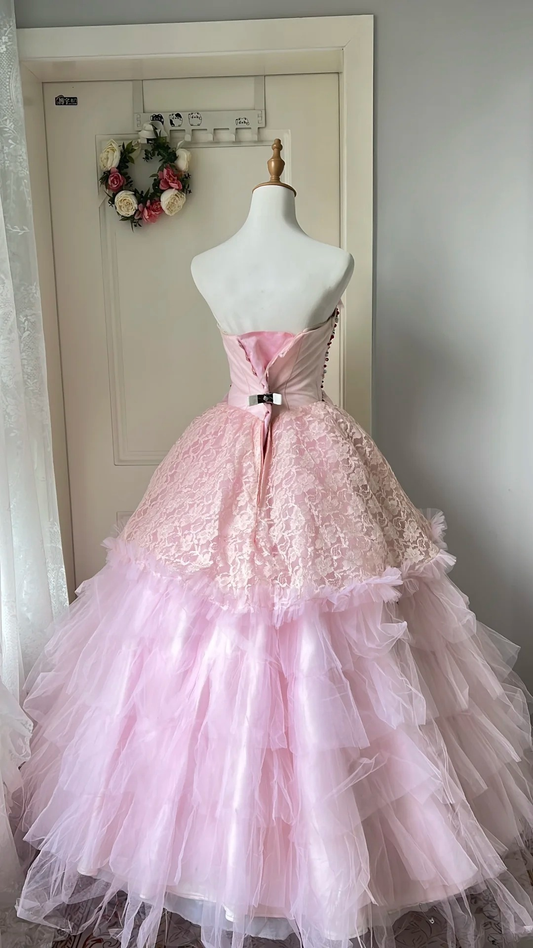Cute Sweet 16 Dress Long Strapless Pink With Bow-knot Sequin Ball Gown Sweet Sixteen Party Birthday Dresses RC0684