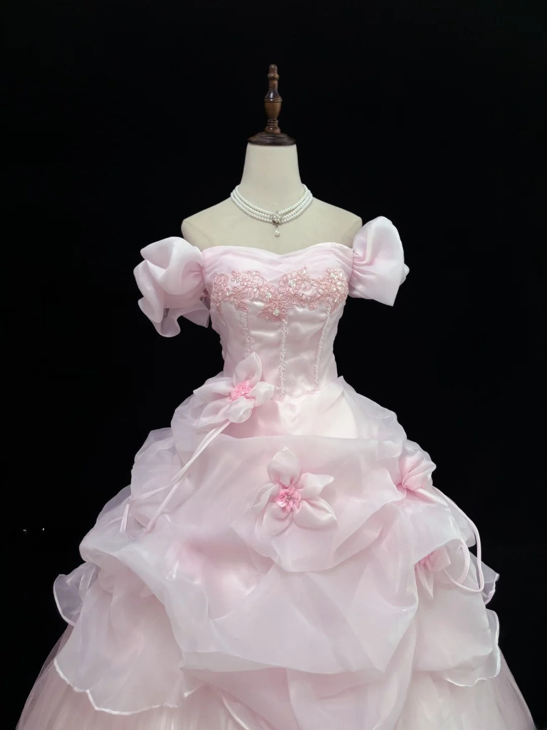 Luxury Ball Gown Off The Shoulder Pink Poofy Long With Ruffled Tiered Quince Dress inspo Quinceanera Dresses Sweet 15 16 Outfits RB7814