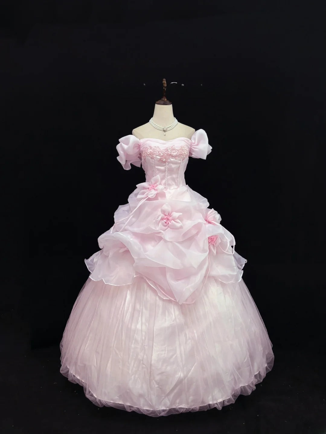 Luxury Ball Gown Off The Shoulder Pink Poofy Long With Ruffled Tiered Quince Dress inspo Quinceanera Dresses Sweet 15 16 Outfits RB7814