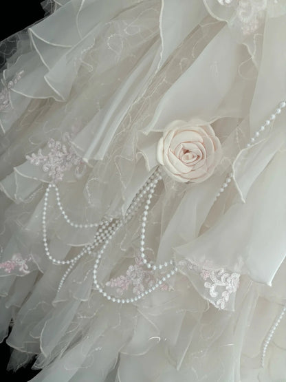 Luxury Ball Gown Sweetheart Light Pink Poofy Long With Ruffled Tiered Flowers Quince Dress inspo Quinceanera Dresses Sweet 15 16 Outfits RB7815