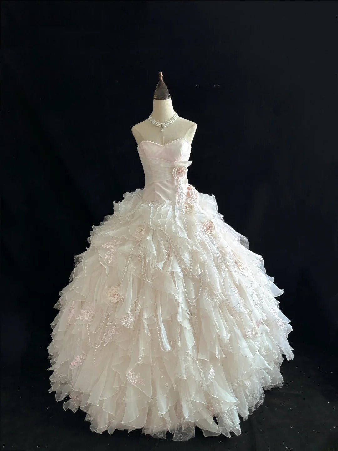 Beautiful Ball Gown Sweetheart Light Pink Poofy Long With Ruffled Tiered Flowers Quince Dress inspo Quinceanera Dresses Sweet 15 16 Outfits RB7816