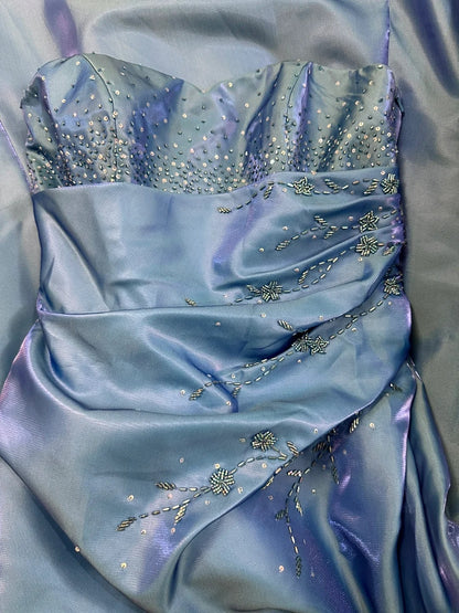 Vintage 2000s Prom Dresses Ball Gown Strapless Blue Satin Long Party Gown Formal Outfits RB6187