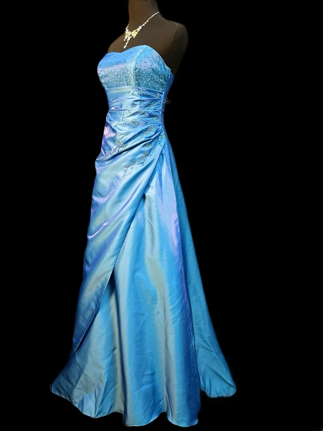 Vintage 2000s Prom Dresses Ball Gown Strapless Blue Satin Long Party Gown Formal Outfits RB6187