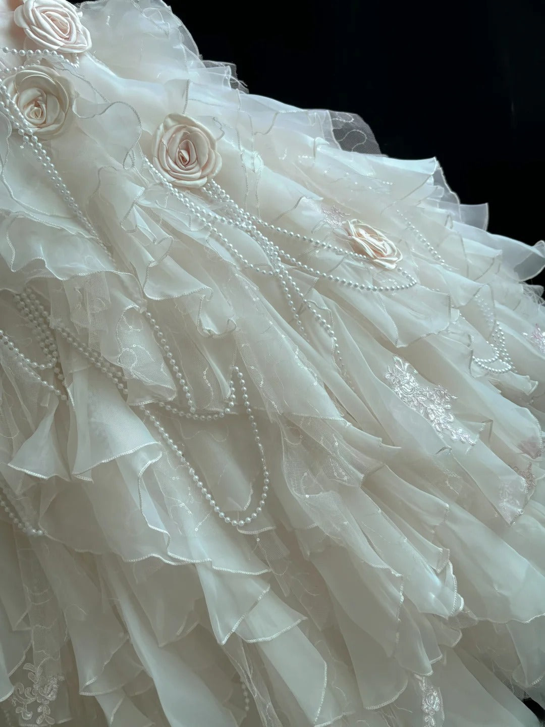 Beautiful Ball Gown Sweetheart Light Pink Poofy Long With Ruffled Tiered Flowers Quince Dress inspo Quinceanera Dresses Sweet 15 16 Outfits RB7816