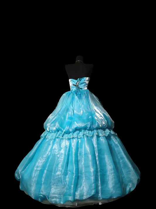 Charming Ball Gown Sweetheart Blue Oraganza Quinceanera Dresses With Tiered For Sweet 15 Anos Celebration Birthday Formal Gown RB8814
