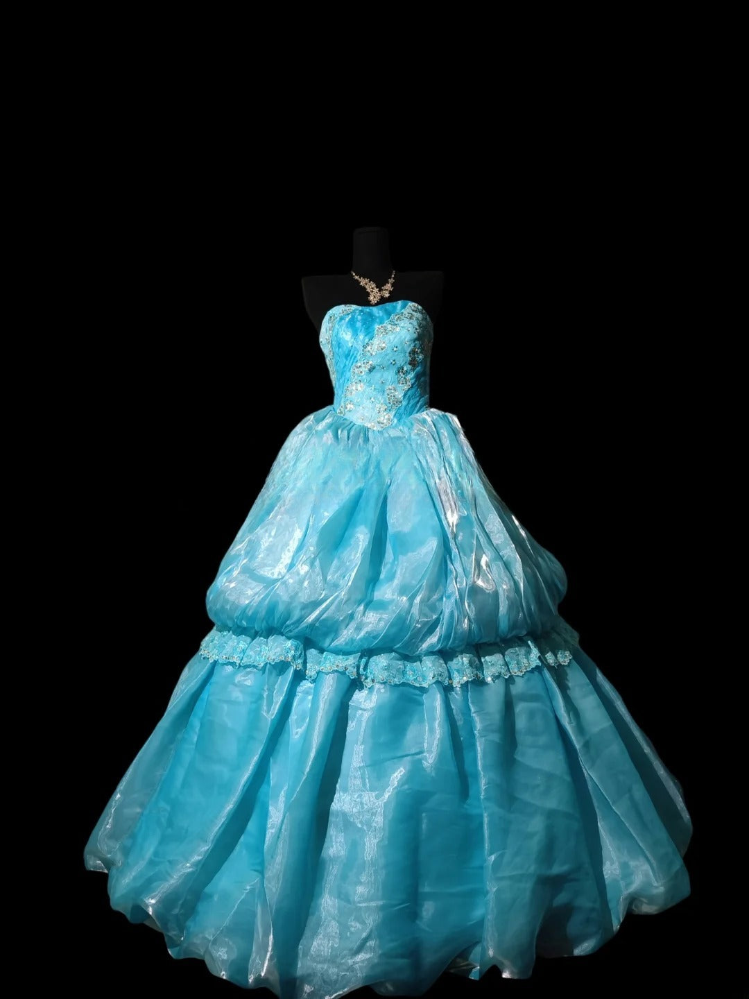Charming Ball Gown Sweetheart Blue Oraganza Quinceanera Dresses With Tiered For Sweet 15 Anos Celebration Birthday Formal Gown RB8814