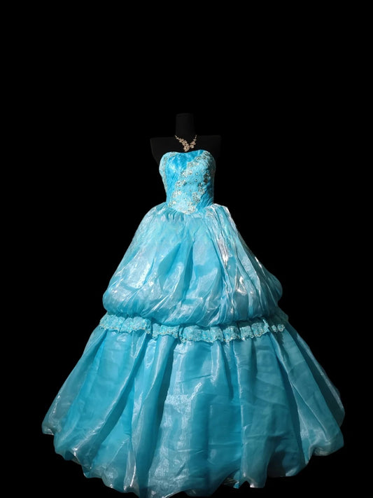 Charming Ball Gown Sweetheart Blue Oraganza Quinceanera Dresses With Tiered For Sweet 15 Anos Celebration Birthday Formal Gown RB8814