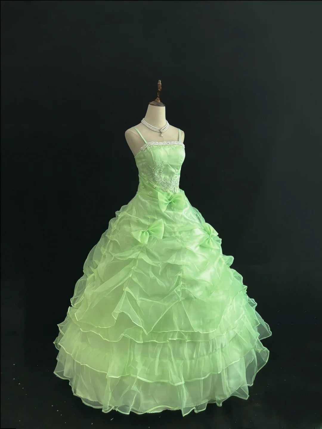 Beautiful Ball Gown Spaghetti Straps Green Poofy Long With Ruffled Tiered Quince Dress inspo Quinceanera Dresses Sweet 15 16 Outfits RB7818