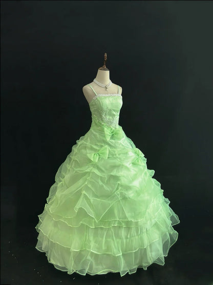 Beautiful Ball Gown Spaghetti Straps Green Poofy Long With Ruffled Tiered Quince Dress inspo Quinceanera Dresses Sweet 15 16 Outfits RB7818