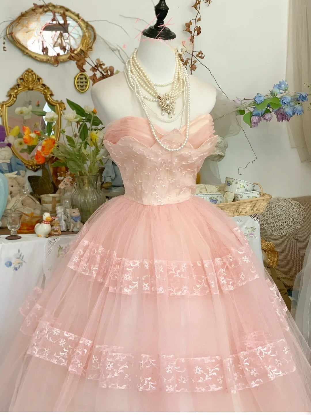 Cute Hoco Dress Sweetheart Blush Pink Tea Length Ball Gown Homecoming Party Dress RB9401