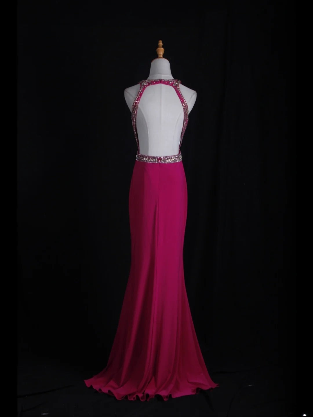 Vintage Meerjungfrauenkleid im 80er-Jahre-Stil, rückenfrei, pink mit Perlenbesatz und offenem Rücken, Inspiration für lange Ballkleider, Geburtstagsoutfits, Abendkleider AS364