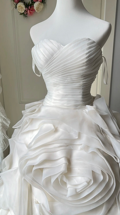 Timeless Wedding Dress Ball Gown Sweetheart White With Ruffled Flowers Long Bridal Gown RC0687
