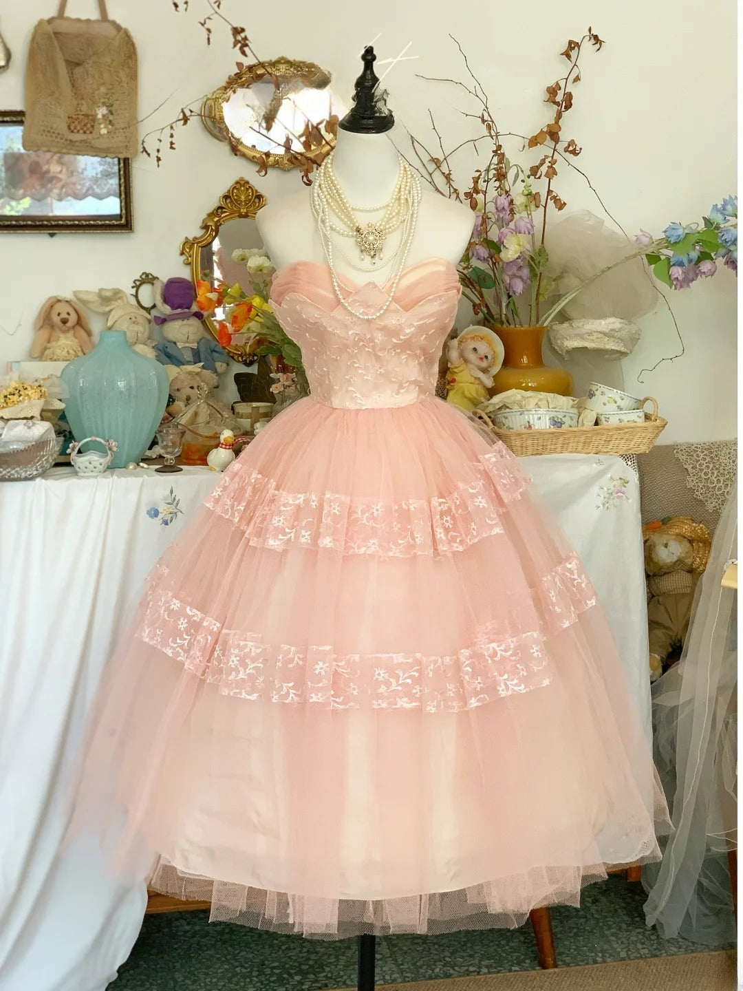 Cute Hoco Dress Sweetheart Blush Pink Tea Length Ball Gown Homecoming Party Dress RB9401