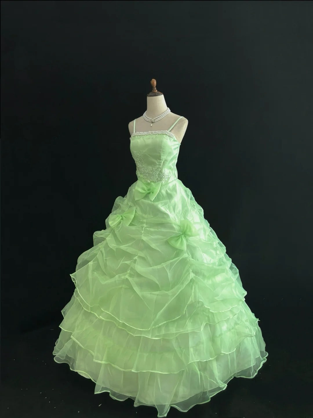 Beautiful Ball Gown Spaghetti Straps Green Poofy Long With Ruffled Tiered Quince Dress inspo Quinceanera Dresses Sweet 15 16 Outfits RB7818