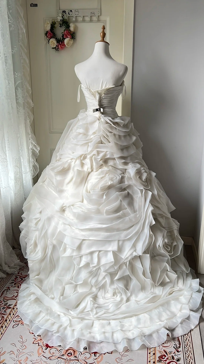 Timeless Wedding Dress Ball Gown Sweetheart White With Ruffled Flowers Long Bridal Gown RC0687