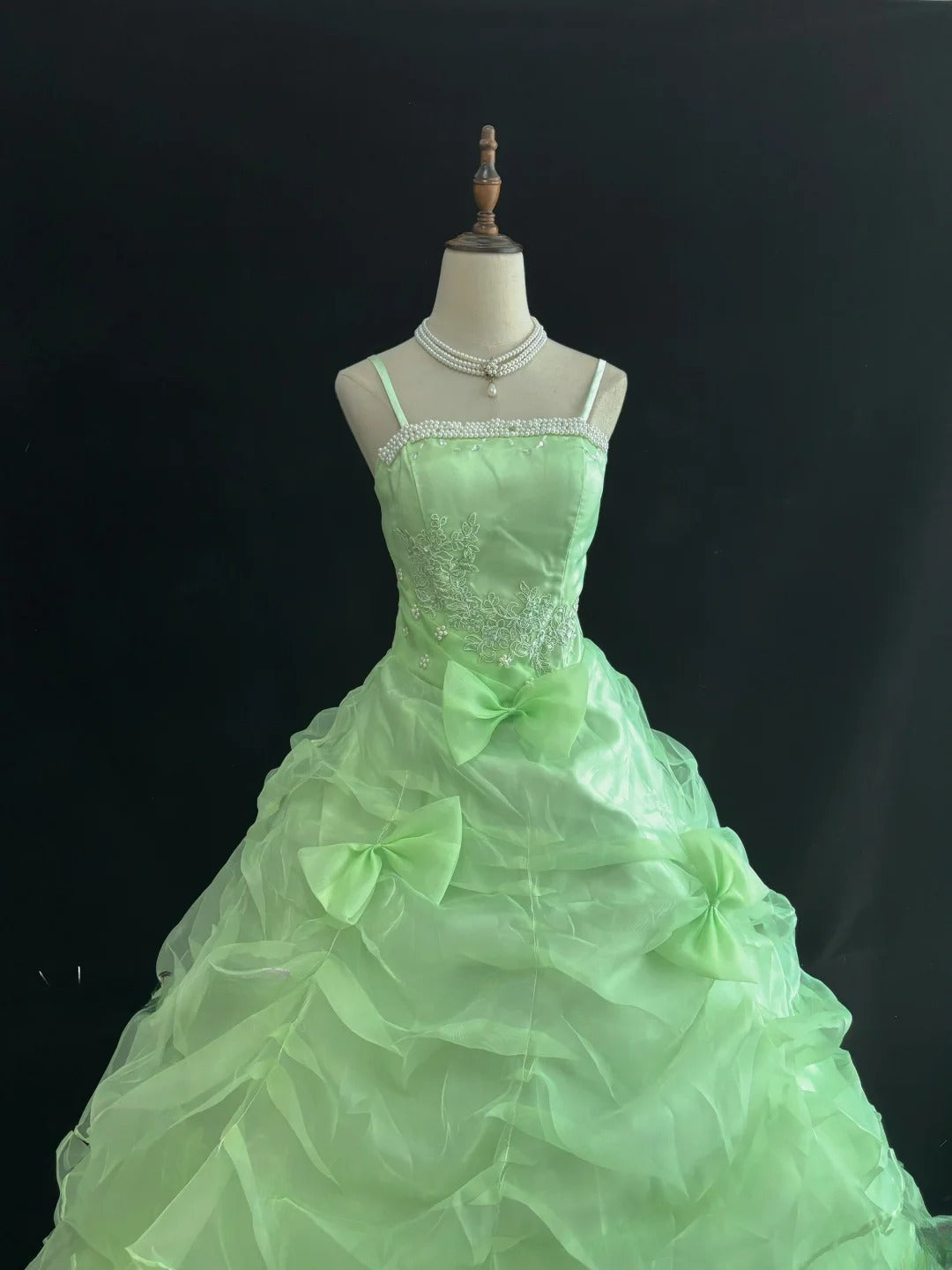 Beautiful Ball Gown Spaghetti Straps Green Poofy Long With Ruffled Tiered Quince Dress inspo Quinceanera Dresses Sweet 15 16 Outfits RB7818