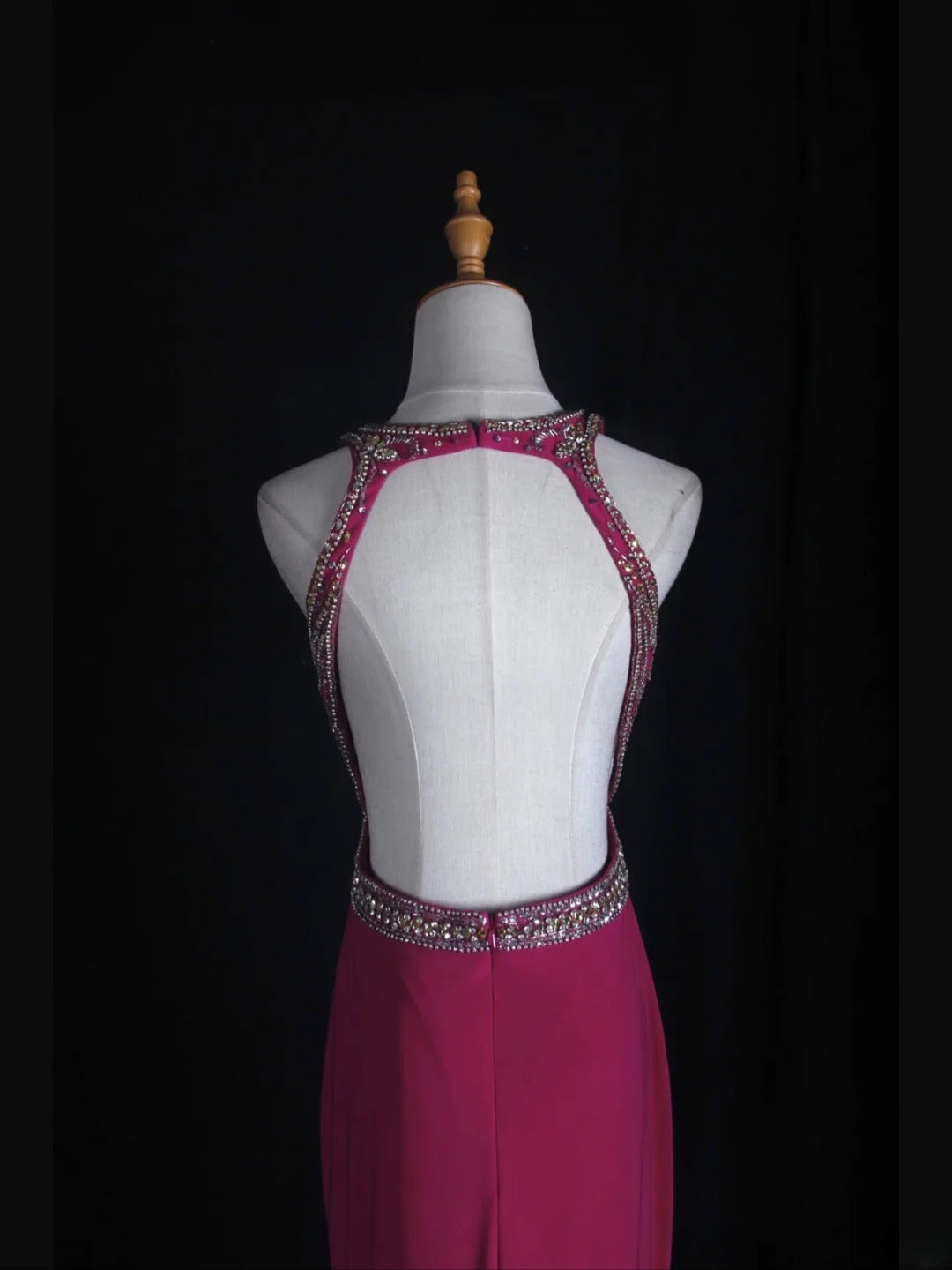 Vintage Meerjungfrauenkleid im 80er-Jahre-Stil, rückenfrei, pink mit Perlenbesatz und offenem Rücken, Inspiration für lange Ballkleider, Geburtstagsoutfits, Abendkleider AS364