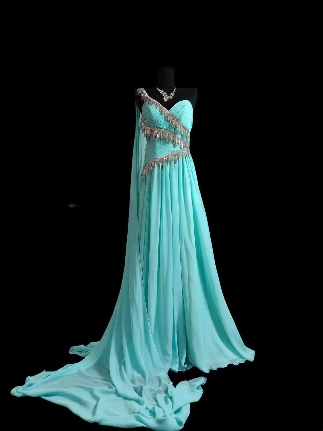 Sexy One Shoulder A line Blue Long Prom Dress Inspiration Party For Womens Formal Dresses RB8812