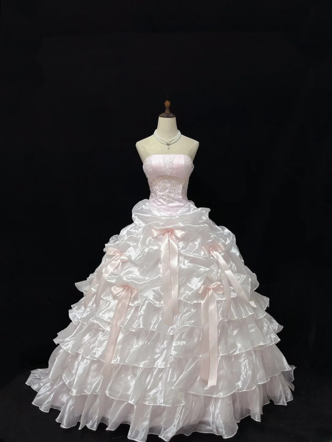 Beautiful Ball Gown Strapless Light Pink Poofy Long With Ruffled Tiered Quince Dress inspo Quinceanera Dresses Sweet 15 16 Outfits RB7819