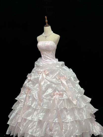 Beautiful Ball Gown Strapless Light Pink Poofy Long With Ruffled Tiered Quince Dress inspo Quinceanera Dresses Sweet 15 16 Outfits RB7819
