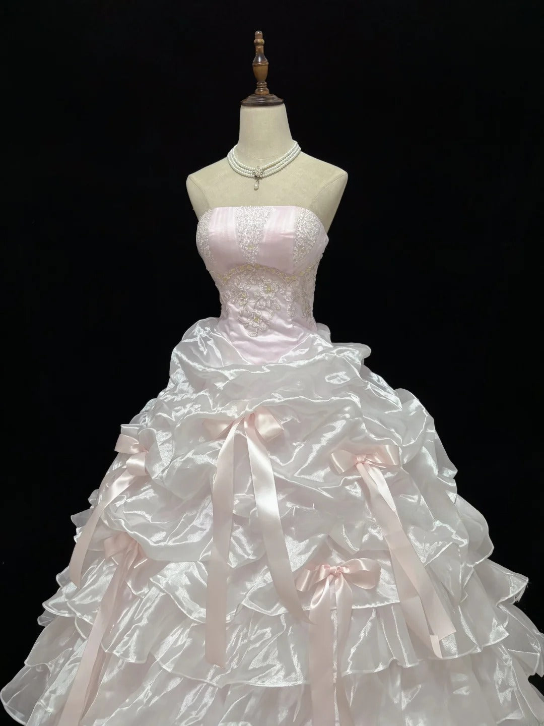 Beautiful Ball Gown Strapless Light Pink Poofy Long With Ruffled Tiered Quince Dress inspo Quinceanera Dresses Sweet 15 16 Outfits RB7819