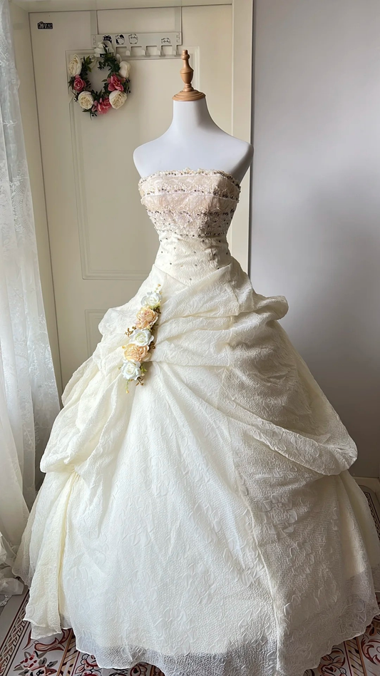 Sweet 15 Quinceanera Dresses Ball Gown Strapless Yellow With Beading Long 16th Birthday Dress RC0689