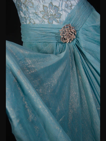 Retro-Meerjungfrauenkleid aus blauem Chiffon im Stil der 1950er-Jahre mit Perlen und Spitze – langes Abendkleid, Inspiration für den 22. Geburtstag, festliches Abendkleid AS366