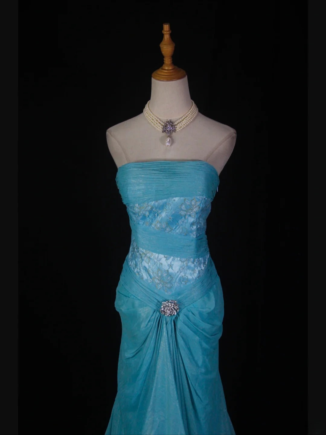 Retro-Meerjungfrauenkleid aus blauem Chiffon im Stil der 1950er-Jahre mit Perlen und Spitze – langes Abendkleid, Inspiration für den 22. Geburtstag, festliches Abendkleid AS366
