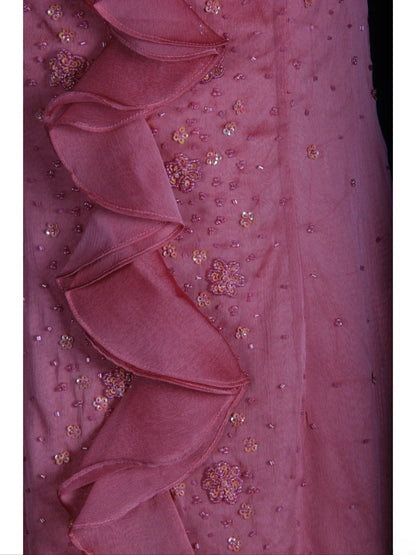 Robe de bal rétro années 60, bretelles spaghetti, mousseline rose ornée de perles, inspiration années 60, tenue de 22 ans, robe de soirée AS367
