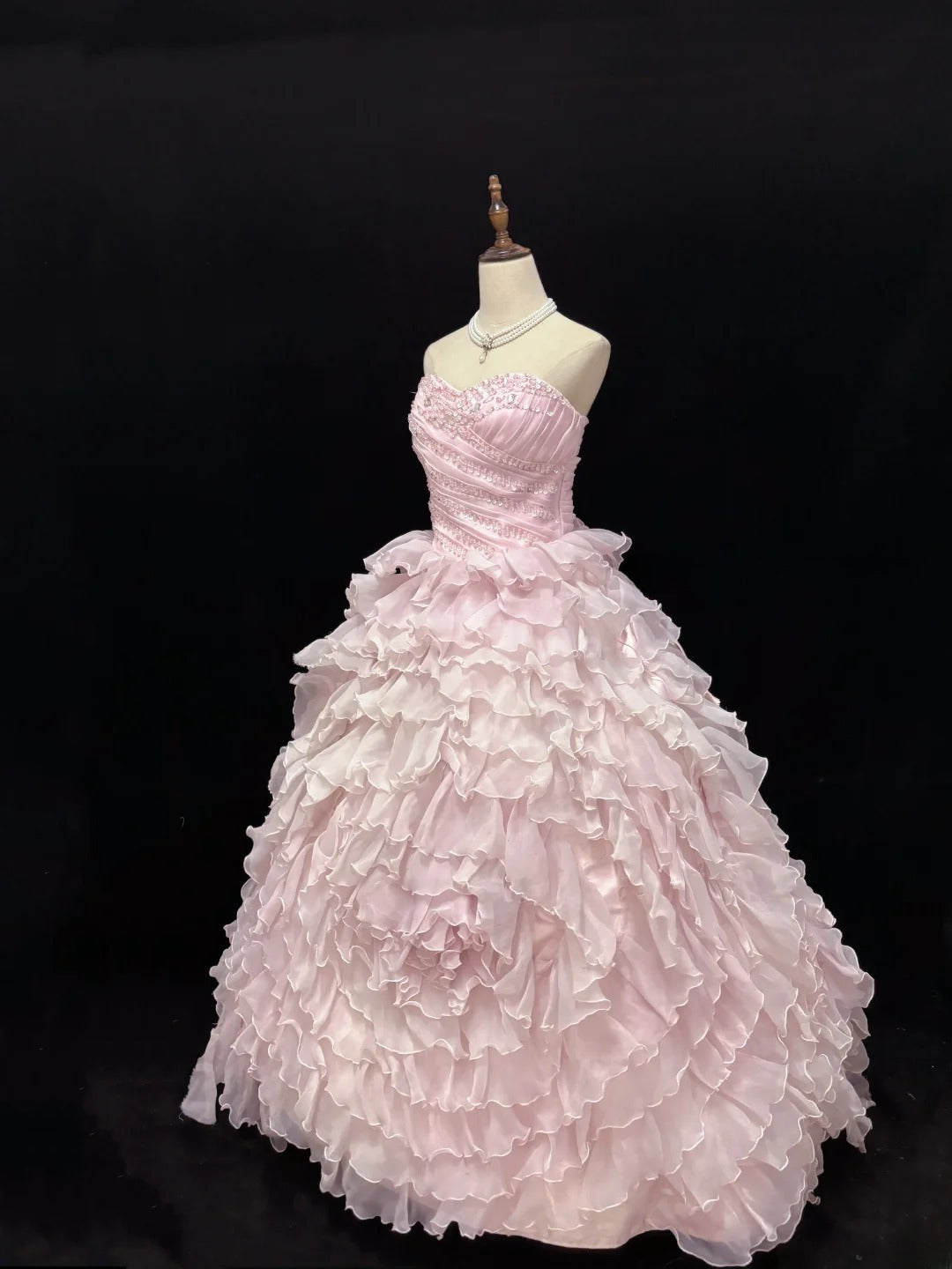 Beautiful Ball Gown Sweetheart Pink Poofy Long With Ruffled Tiered Chiffon Quince Dress inspo Quinceanera Dresses Sweet 15 16 Outfits RB7821
