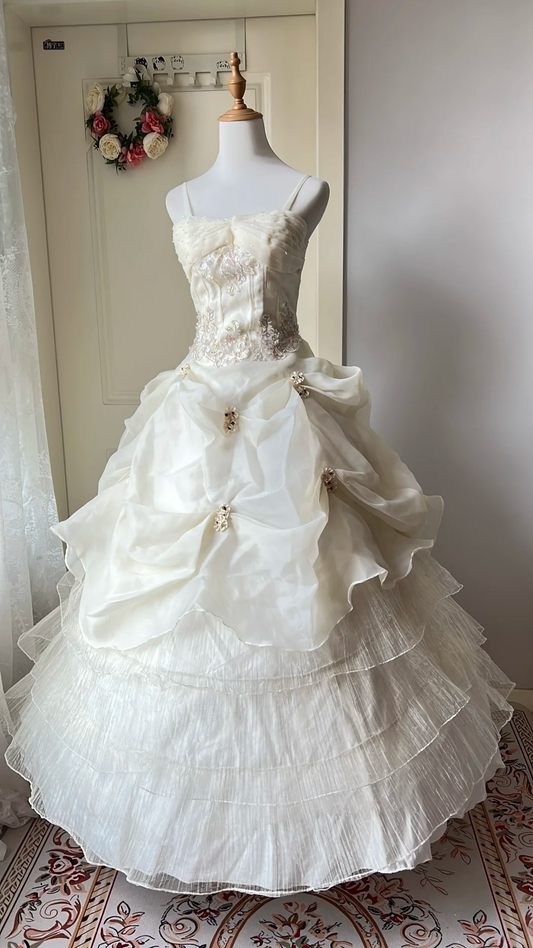 Sweet 15 Quinceanera Dresses Ball Gown Spaghetti Straps Light Yellow With Lace Long 16th Birthday Dress RC0693