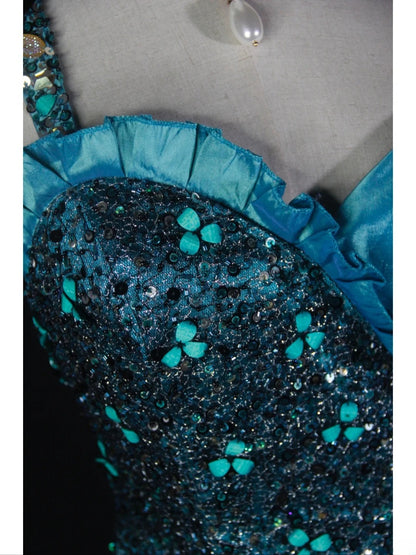 Robe de bal longue sirène vintage années 1950, asymétrique, avec corsage plissé en taffetas à volants. Inspiration pour une tenue de 19e anniversaire ou une robe de soirée (AS368).