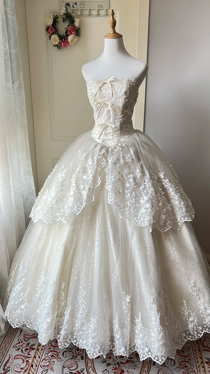 Cute Sweet 16 Dress Long Strapless Tulle With Appliques Lace Ball Gown Sweet Sixteen Party Birthday Dresses RC0694