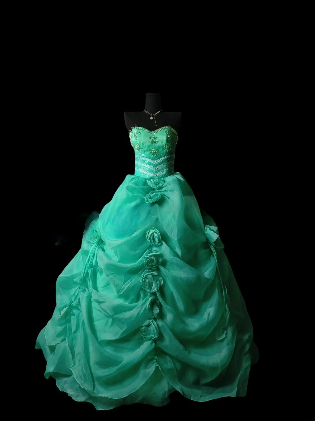 Sexy Ball Gown Sweetheart Green With Tiered Flowers Long Prom Dress Inspiration Party For Womens Formal Dresses RB8809