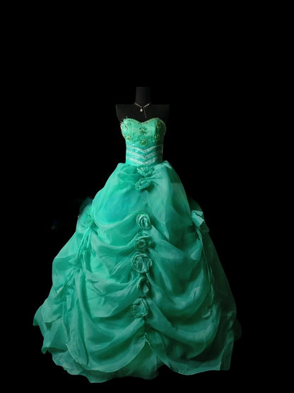 Sexy Ball Gown Sweetheart Green With Tiered Flowers Long Prom Dress Inspiration Party For Womens Formal Dresses RB8809