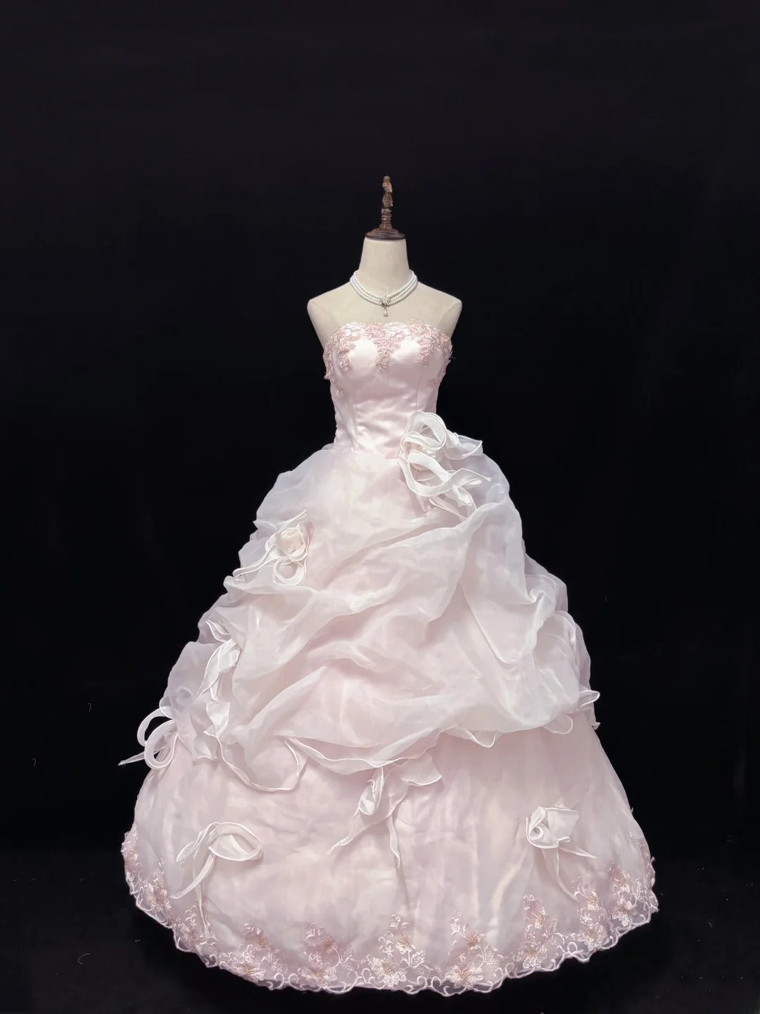 Beautiful Ball Gown Strapless Poofy Long With Ruffled Tiered Lace Pink Quince Dress inspo Quinceanera Dresses Sweet 15 16 Outfits RB7823