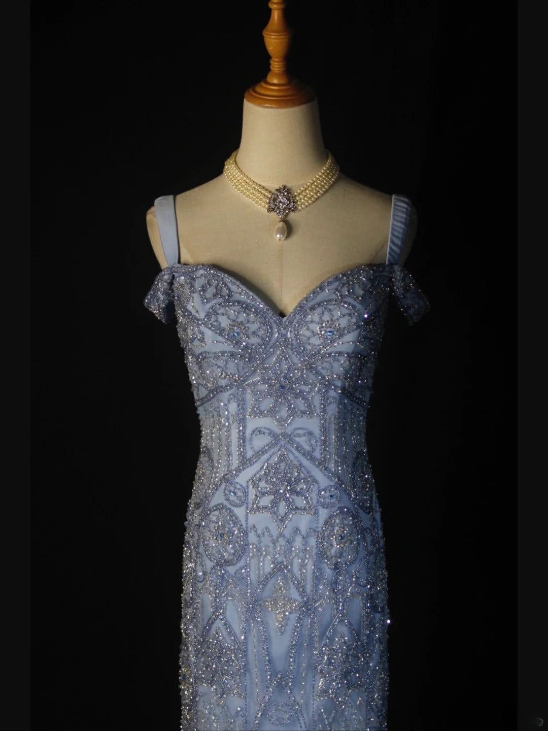 Retro-Meerjungfrauenkleid im Stil der 1950er Jahre aus blauem Tüll mit Perlen, langes Ballkleid mit Herzausschnitt, Inspiration für das Outfit zum 22. Geburtstag, formelles Abendkleid AS370