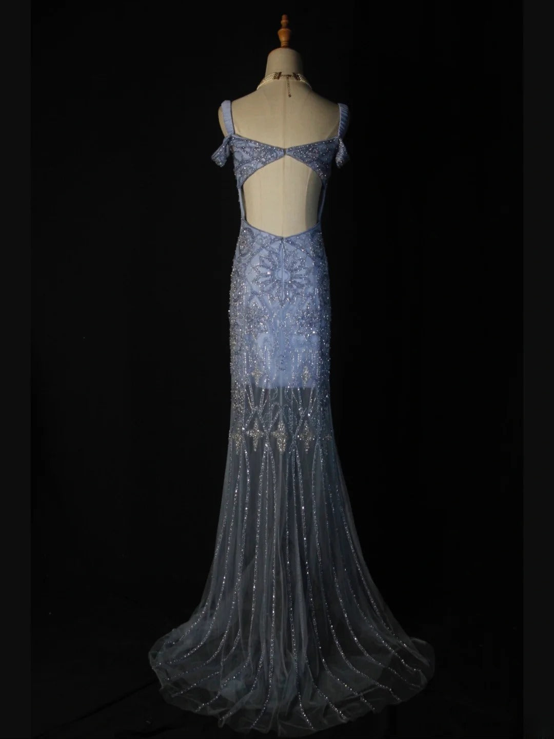 Retro-Meerjungfrauenkleid im Stil der 1950er Jahre aus blauem Tüll mit Perlen, langes Ballkleid mit Herzausschnitt, Inspiration für das Outfit zum 22. Geburtstag, formelles Abendkleid AS370