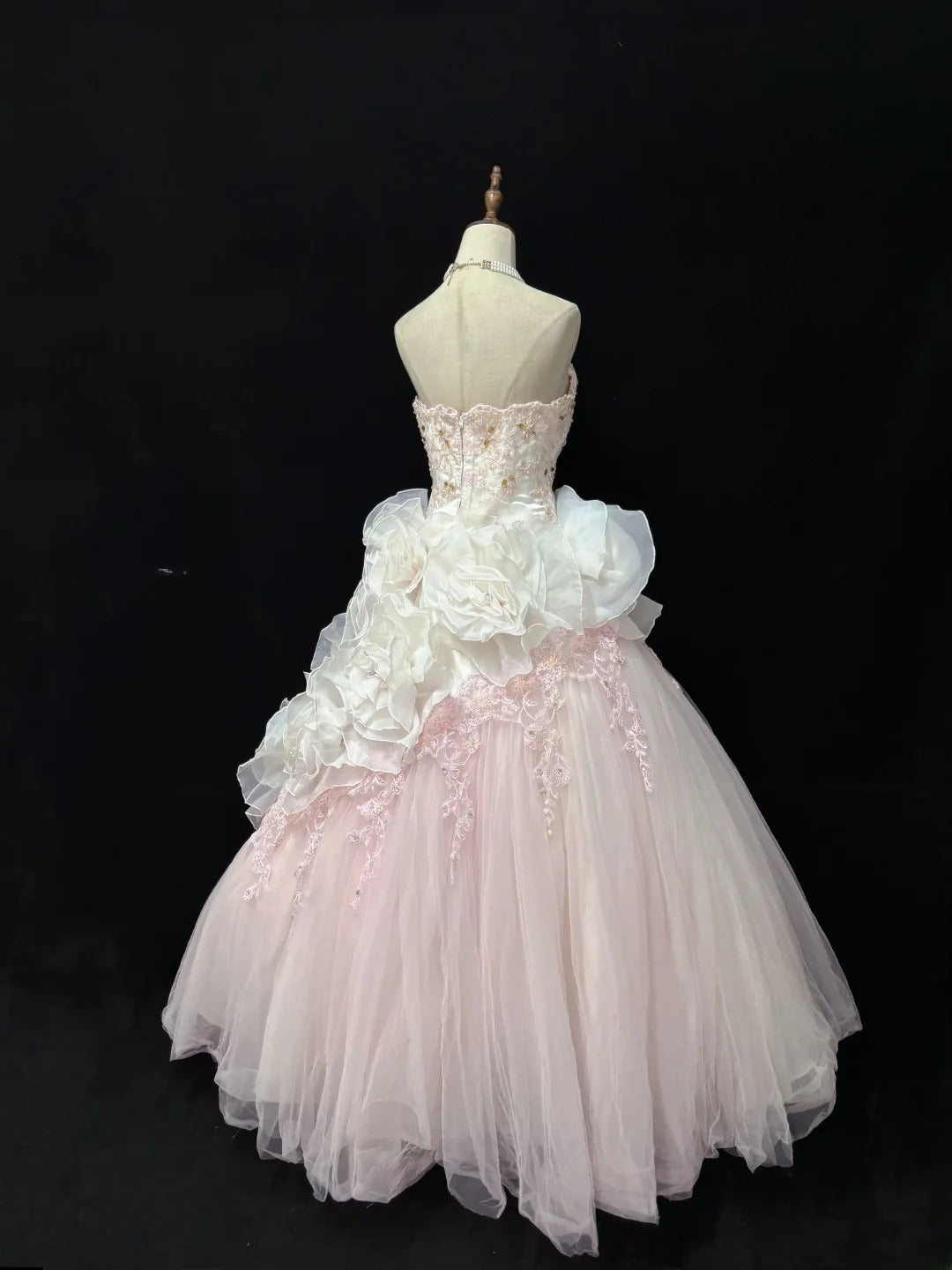 Beautiful Ball Gown Sweetheart Poofy Long With Ruffled 3D Flowers Lace Pink Quince Dress inspo Quinceanera Dresses Sweet 15 16 Outfits RB7824