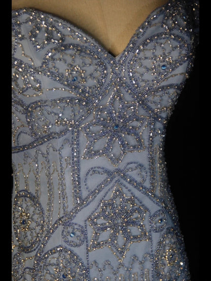 Retro-Meerjungfrauenkleid im Stil der 1950er Jahre aus blauem Tüll mit Perlen, langes Ballkleid mit Herzausschnitt, Inspiration für das Outfit zum 22. Geburtstag, formelles Abendkleid AS370