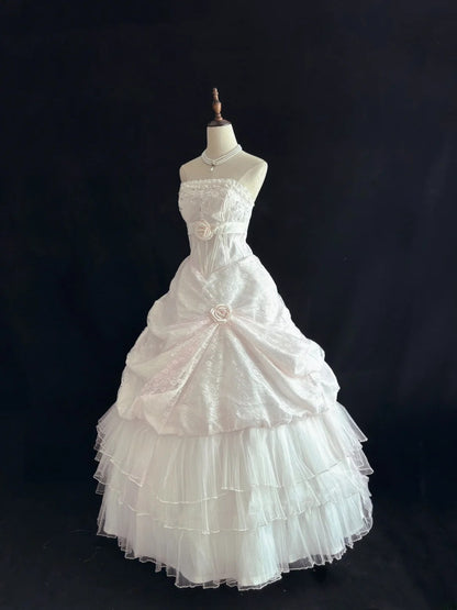 Beautiful Ball Gown Sweetheart Long With Ruffled 3D Flowers Lace Light Pink Quince Dress inspo Quinceanera Dresses Sweet 15 16 Outfits RB7825
