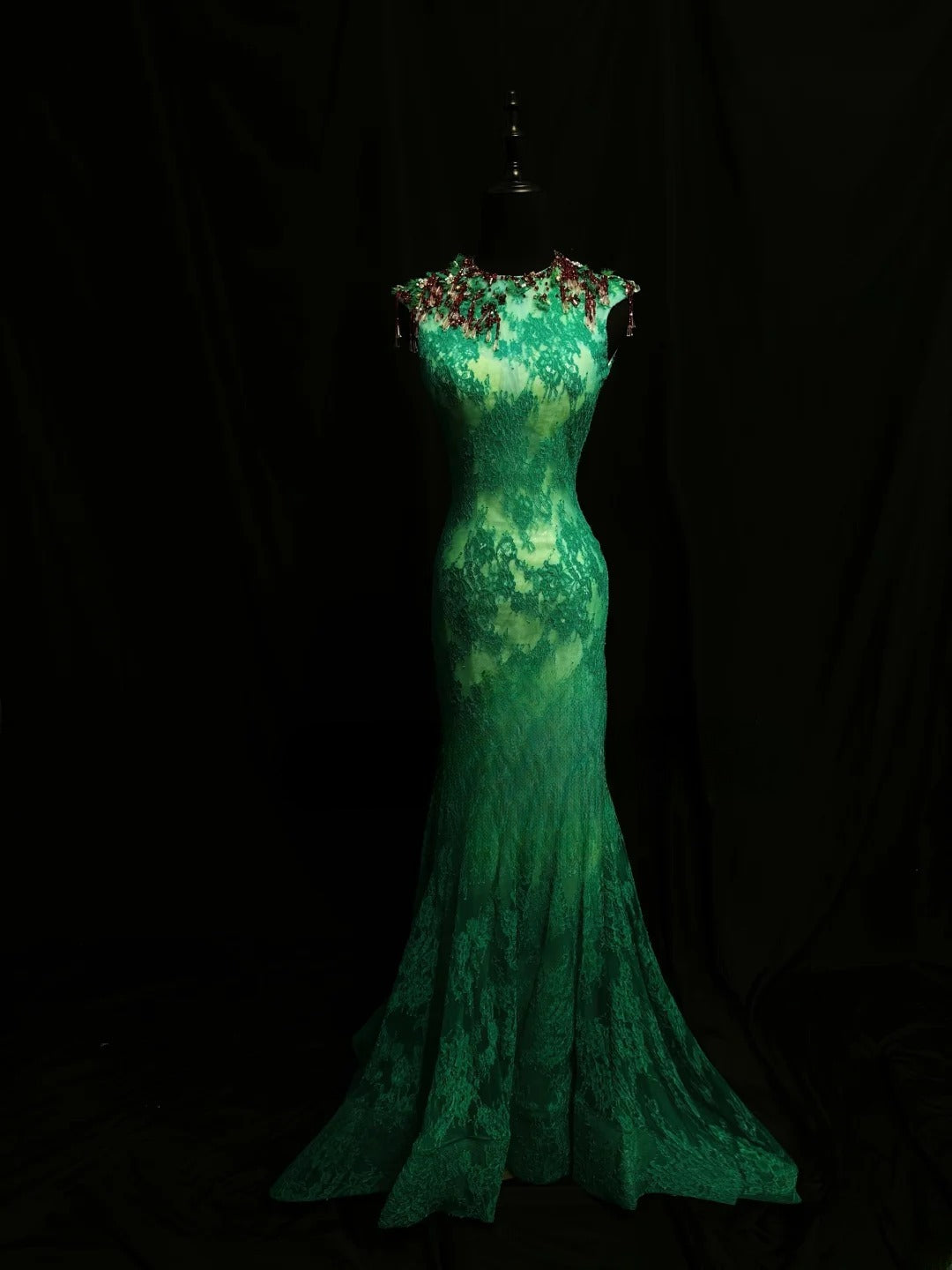 Vintage Prom Dresses Mermaid Scoop Neck Green Backless Lace 1950s Retro Classy Long Party Formal Outfits RB6192