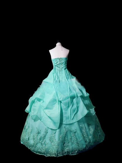 Sexy Ball Gown Strapless Blue Lace With Tiered Long Prom Dress Inspiration Party For Womens Formal Dresses RB8808