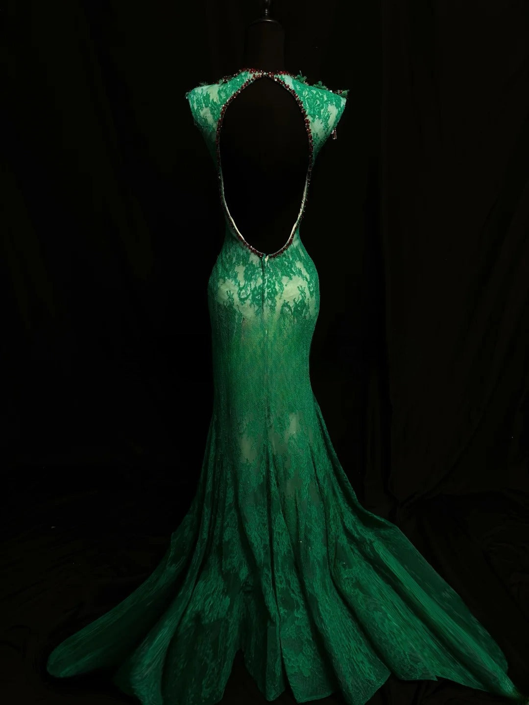 Vintage Prom Dresses Mermaid Scoop Neck Green Backless Lace 1950s Retro Classy Long Party Formal Outfits RB6192