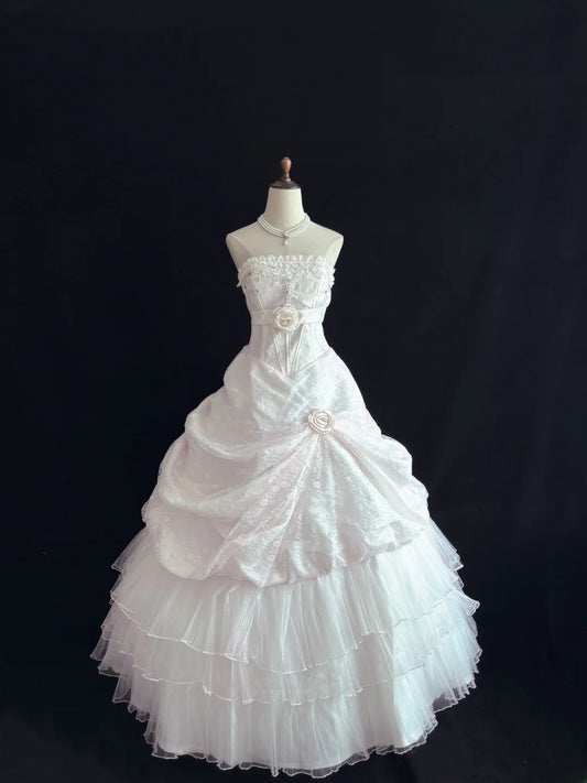 Beautiful Ball Gown Sweetheart Long With Ruffled 3D Flowers Lace Light Pink Quince Dress inspo Quinceanera Dresses Sweet 15 16 Outfits RB7825