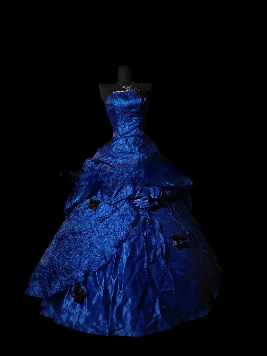 Sexy Ball Gown Strapless Royal Blue Satin With Tiered Long Prom Dress Inspiration Party For Womens Formal Dresses RB8807