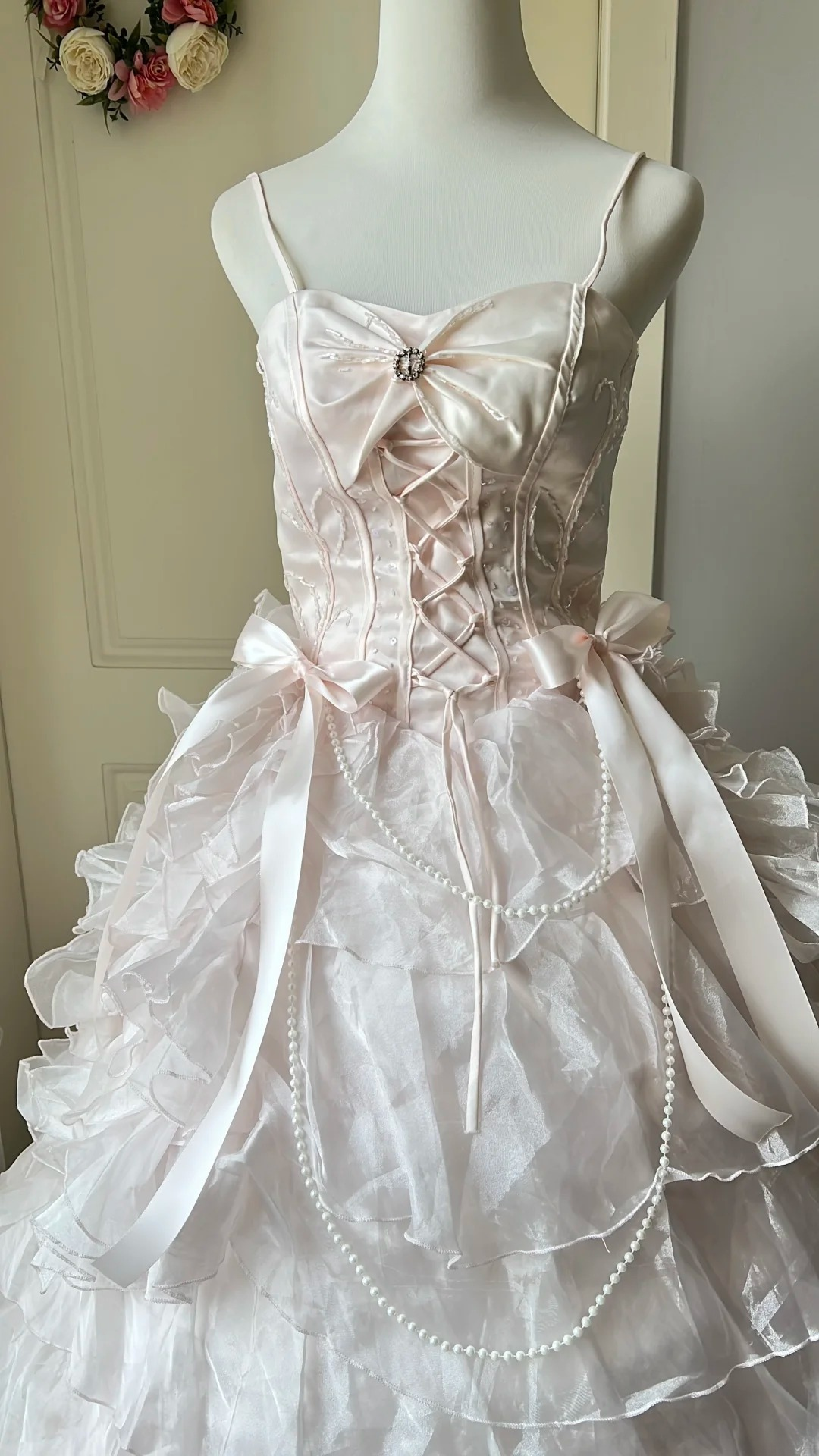 Cute Sweet 16 Dress Long Spaghetti Straps Pink With Tiered Layers Ball Gown Sweet Sixteen Party Birthday Dresses RC0696