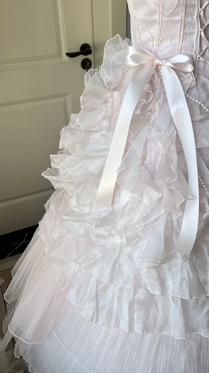 Cute Sweet 16 Dress Long Spaghetti Straps Pink With Tiered Layers Ball Gown Sweet Sixteen Party Birthday Dresses RC0696